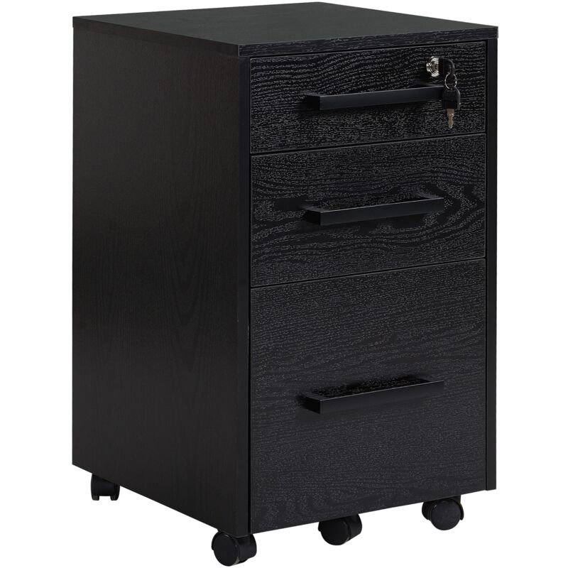 foto del prodotto easycomfort cassettiera portadocumenti da ufficio schedario con 3 cassetti e serratura, in legno, nero, 39.2 x 40 x 65.4cm