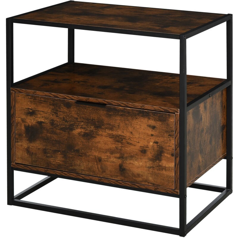 foto del prodotto easycomfort credenza in stile industriale, com vintage in legno e metallo per soggiorno o camera con 1 cassetto 73x45.5x76cm