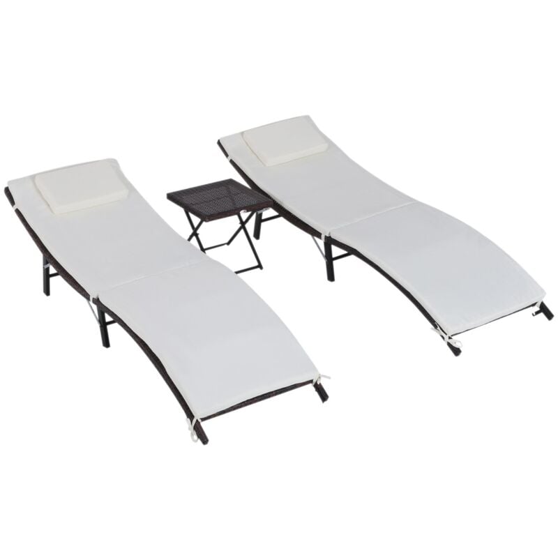 foto del prodotto easycomfort lettini prendisole richiudibili con cuscini rimovibili e tavolino pieghevole, set 3 pz in rattan, crema