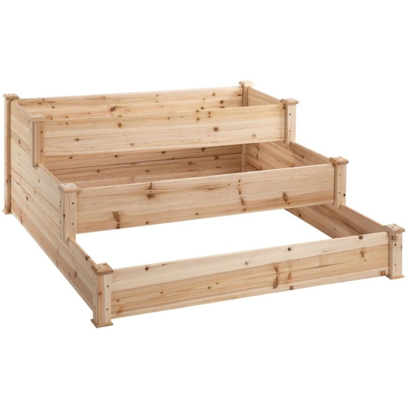 foto del prodotto easycomfort letto per orto rialzato a 3 livelli in legno naturale, fioriera rialzata da esterno per piante, 124x 124x56cm