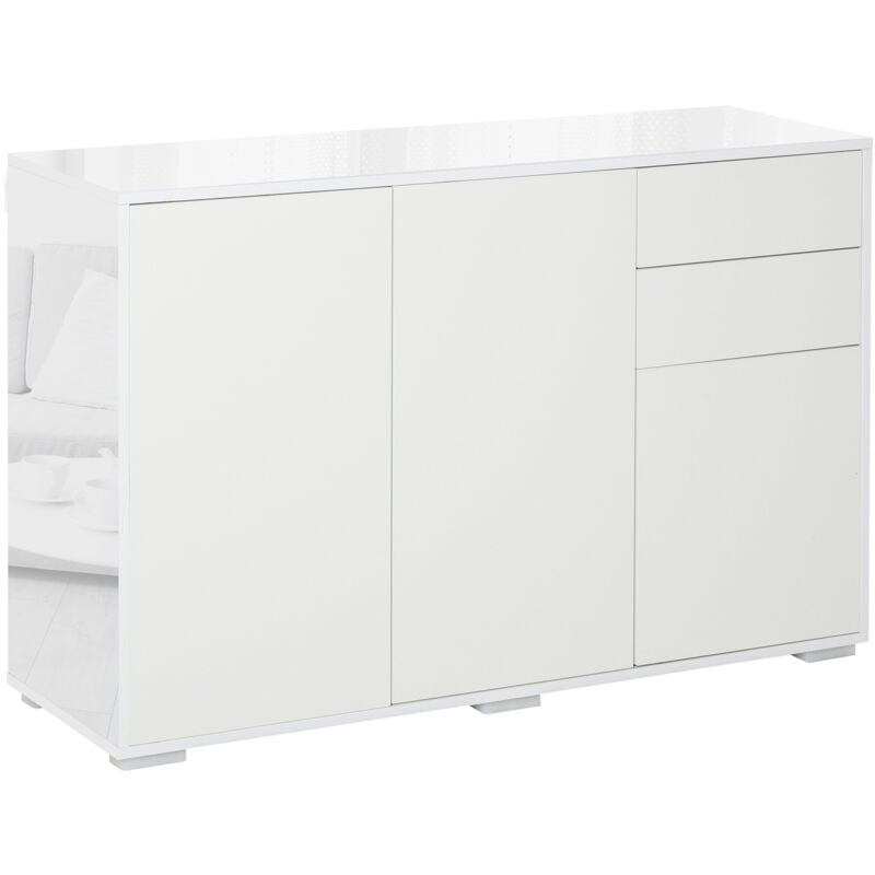 foto del prodotto easycomfort mobiletto multiuso in legno bianco con 2 cassetti e 2 armadietti con apertura a pressione, 117x36x74 cm