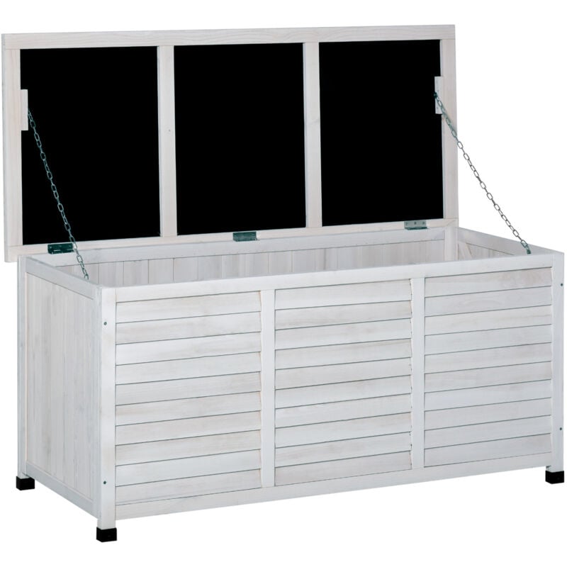 foto del prodotto easycomfort panca contenitore in legno di abete, cassapanca da esterno con piedini antiscivolo 127x56x60cm, bianco