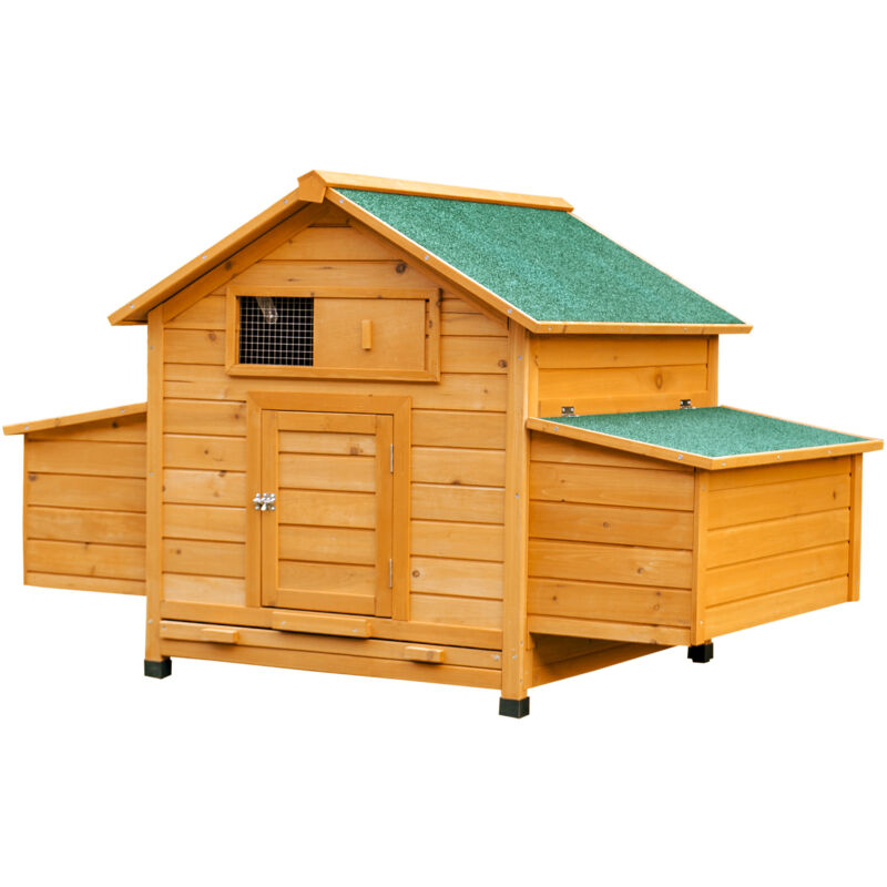 foto del prodotto easycomfort pollaio gabbia ovaiole per galline da giardino con 2 cassetti, nido e tetto da esterno impermeabile in legno, 150x100x96.5 cm