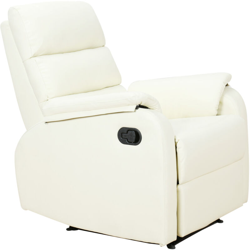 foto del prodotto easycomfort poltrona relax per interni, reclinabile manualmente con cuscino imbottito, in pelle pu e acciaio, 75x82x99 cm, crema