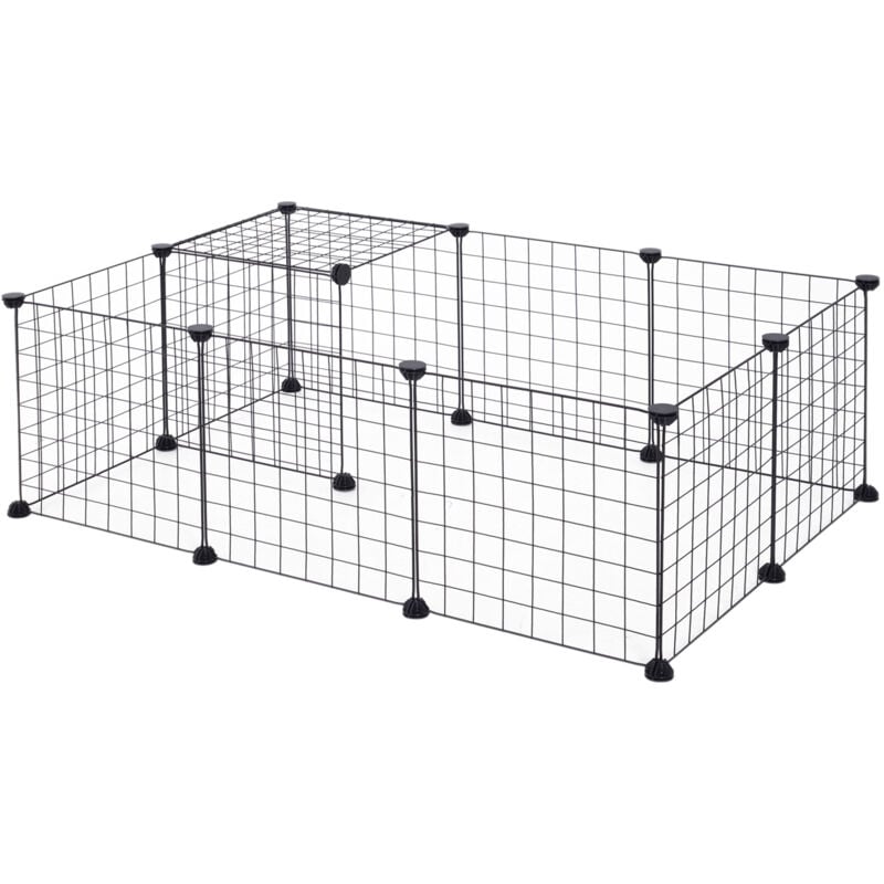 foto del prodotto easycomfort recinto per cuccioli e piccoli animali modulabile in metallo e pp, 12 pannelli da 35x35 cm nero