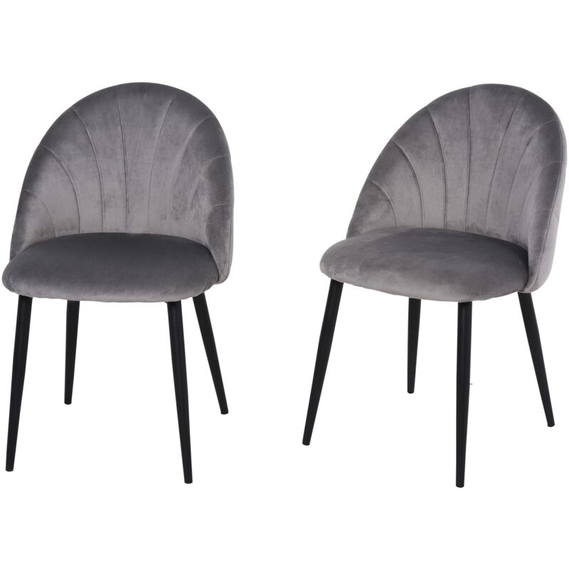 foto del prodotto easycomfort set 2 sedie sala da pranzo e soggiorno imbottite, design nordico ed ergonomico in metallo e velluto, 52x54x79 cm, grigio