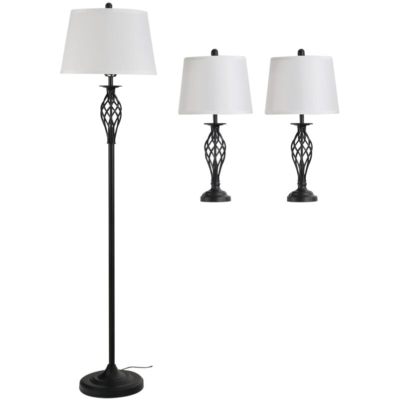foto del prodotto easycomfort set 3 pezzi 1 lampada da terra e 2 lampade da tavolo in metallo, design vintage, lampadine e27, nero e bianco