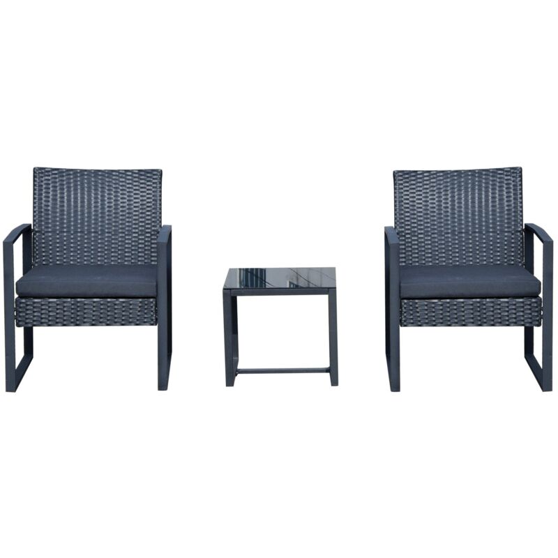 foto del prodotto easycomfort set da balcone, tavolino e 2 sedie da esterno in rattan con cuscini, nero