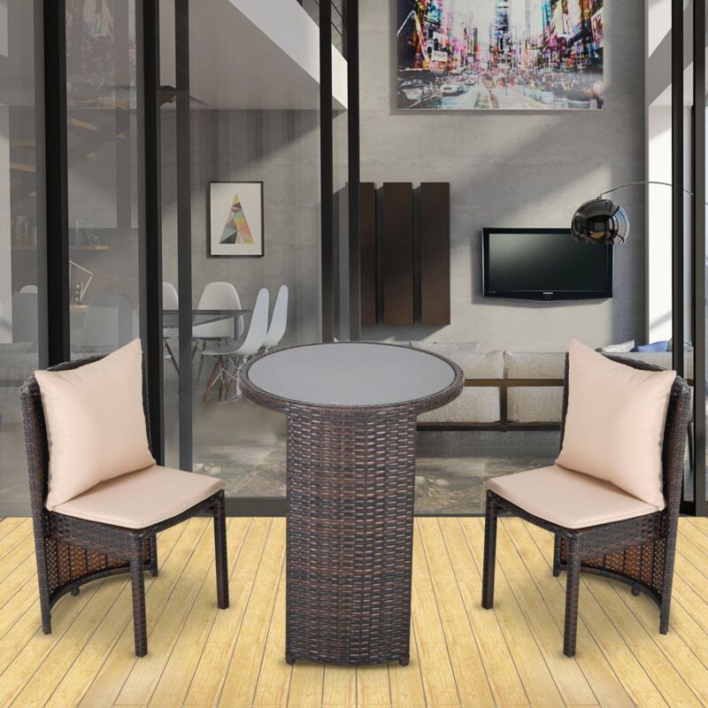 immagine 0 del prodotto easycomfort set tavolino e sedie da giardino o da esterno in rattan, set 3 pz, marrone e beige