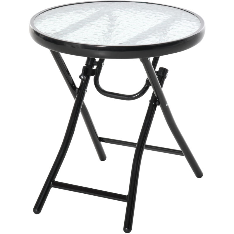 foto del prodotto easycomfort tavolo da giardino pieghevole in metallo, tavolino da giardino piccolo con ripiano in vetro e blocco di sicurezza, 45x50cm nero