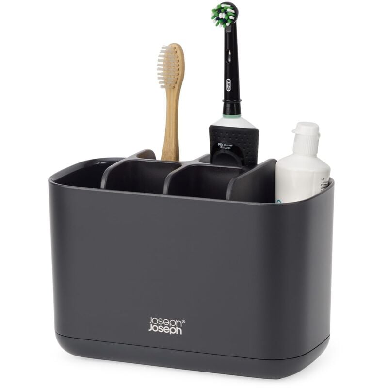 foto del prodotto easystore porta spazzolino e dentifricio, compatibile con spazzolini elettrici e tradizionali, 6 scomparti, contenitore da bagno smontabile, nero