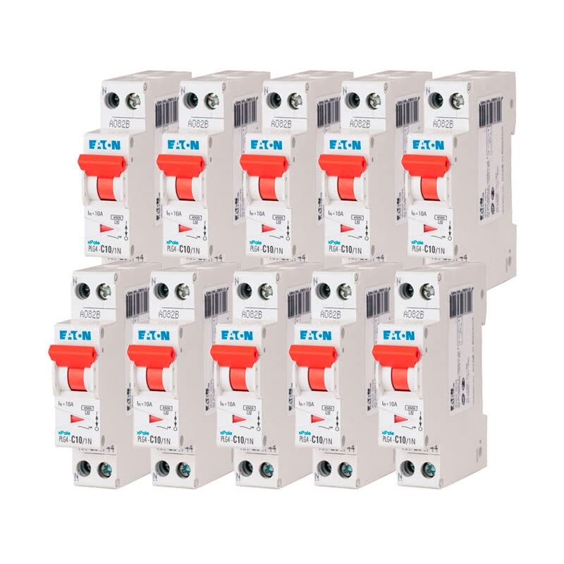 foto del prodotto eaton 264744 plg4 c10 1n disjonttore modulare ph n bianco manetta rosso 1p n 10 a curva c connessione a vite 10 interruttori