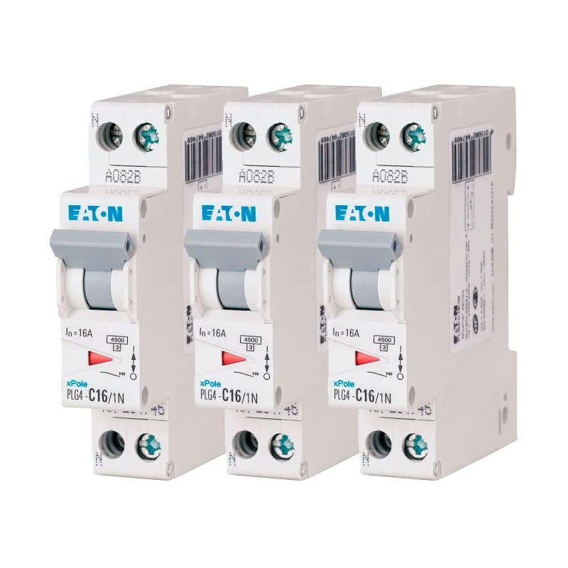 foto del prodotto eaton 264746 plg4 c16 1n disjonttore modulare ph n bianco manetta grigio 1p n 16a curva c connessione a vite 3 interruttori