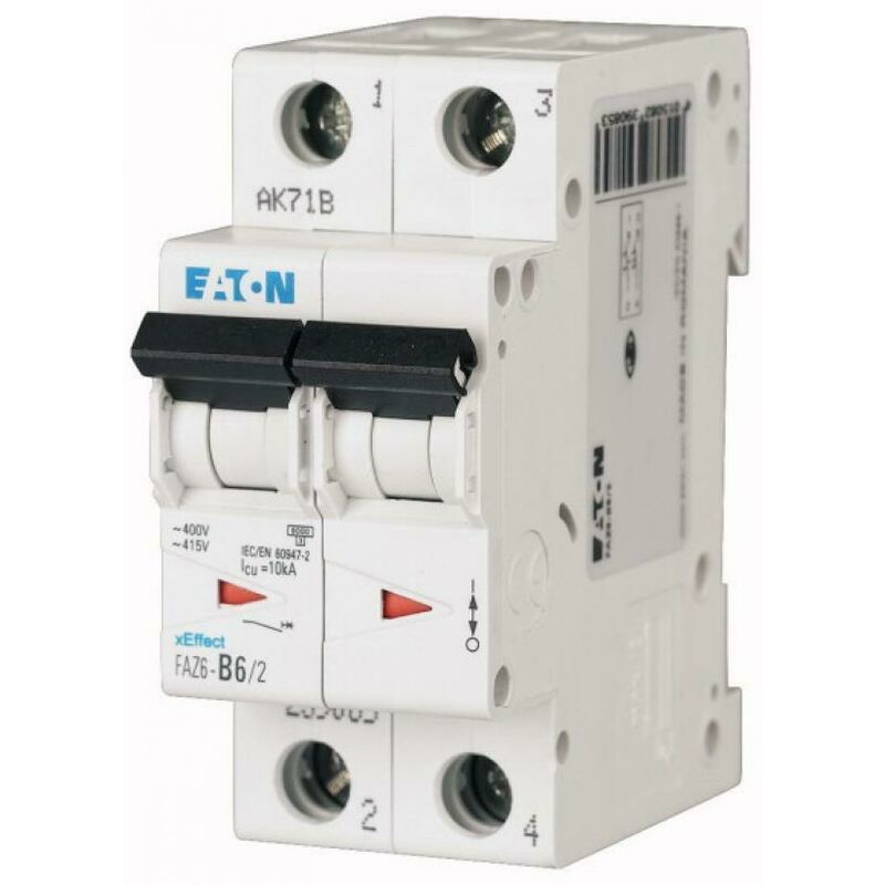 foto del prodotto eaton faz6 c10 2 interruttore automatico modulare magnetotermico 6ka 2p c 10a 239101