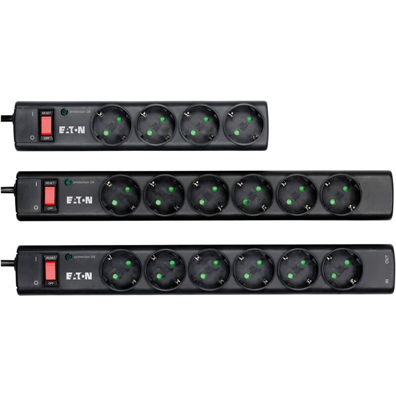 foto del prodotto eaton multi enchufe parrayos protection strip eaton 6 tel din ps6td 6 prese schuko 1 presa telefonica nero