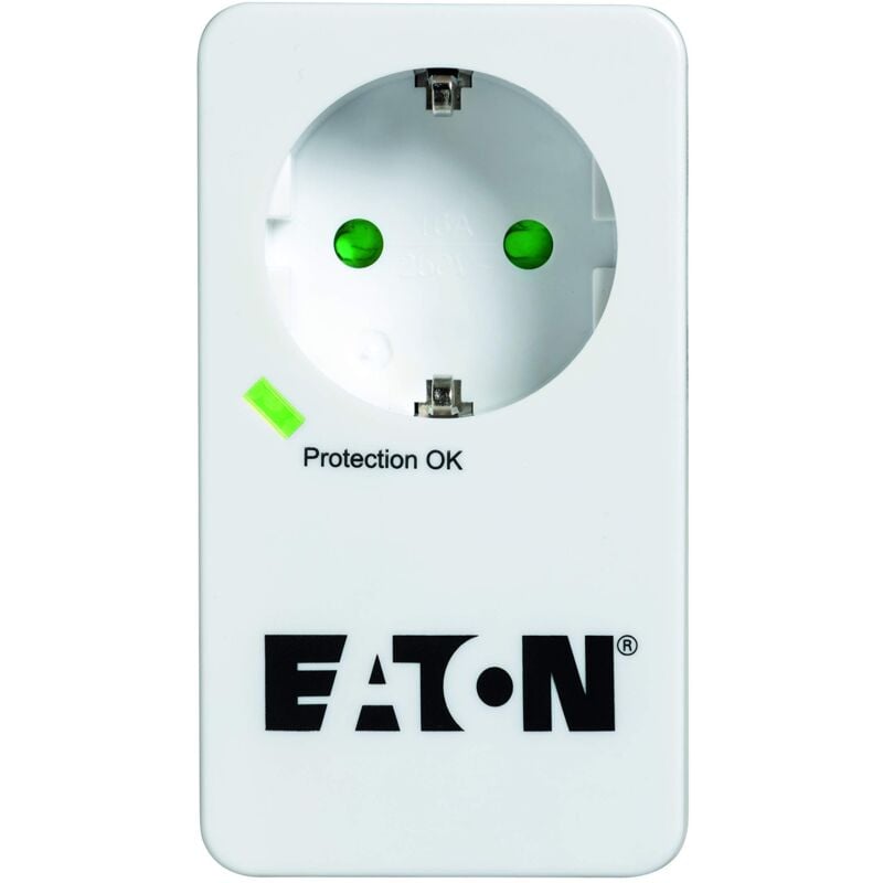 foto del prodotto eaton multipresa parafulmine protection box 1 tel din pb1td 1 presa schuko 1 presa telefonica bianco e nero