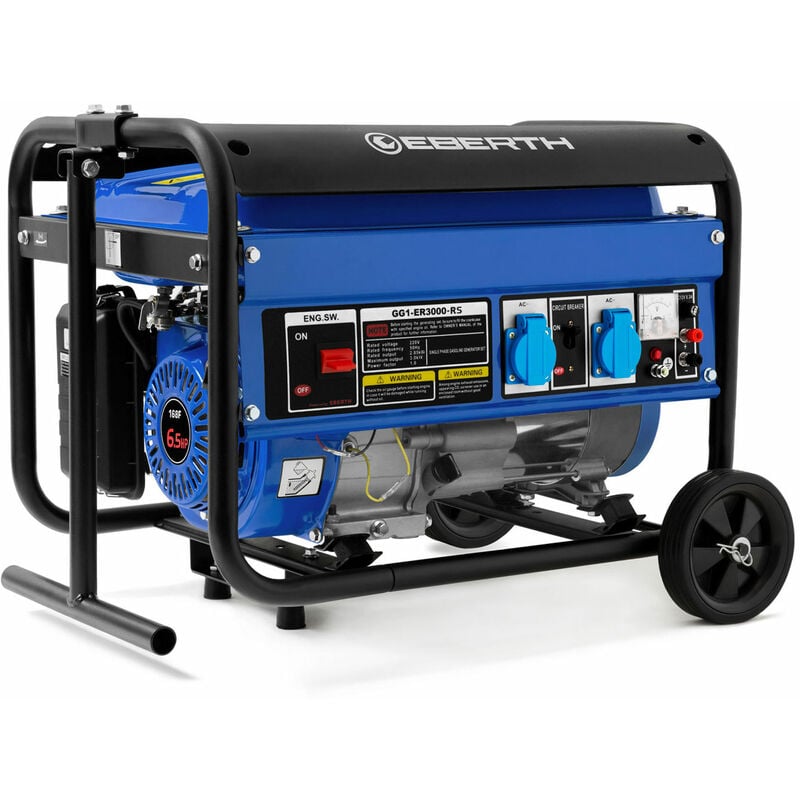 foto del prodotto eberth 3000 w generatore di corrente 6,5 cv motore a benzina a 4 tempi, monofase, 2x 230 v, 1x 12 v, regolatore di volt automatico avr,