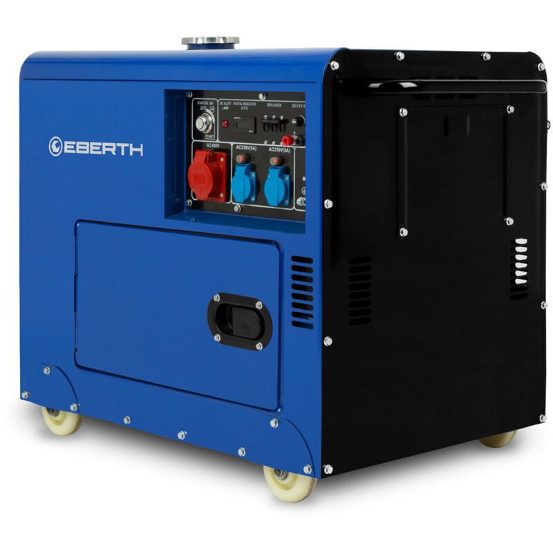 foto del prodotto eberth 5000 watt generatore di corrente diesel, gruppo elettrogeno con motore diesel 10 cv e avviamento elettrico, 4t, 3 fasi, 1x 400v, 1x 230v, 1x