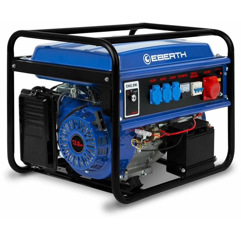 foto del prodotto eberth 5500 watt generatore di corrente portatile gruppo elettrogeno avviamento elettrico 13 cv motore a benzina 4t, 3 fasi, 1x 400v, 3x 230v, 1x