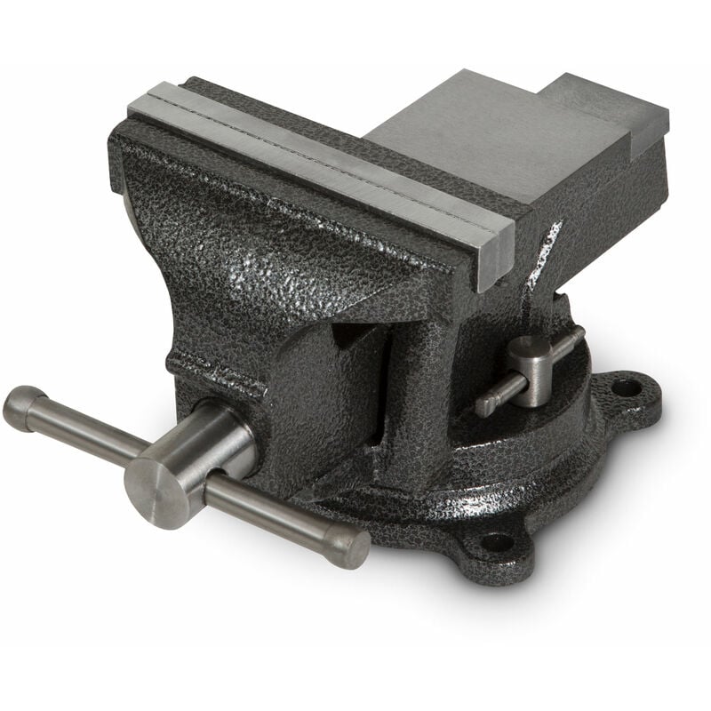 foto del prodotto eberth morsa in ghisa con incudine, larghezza ganasce 125mm, altezza totale 130mm, ruotabile a 360 , piastra 110mm, larghezza massima di