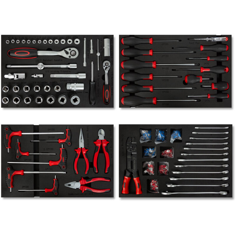 foto del prodotto eberth set di attrezzi 81 parti per il carrello degli attrezzi, inserti in schiuma etichettati, carburo, maniglie ergonomiche, per 4 cassetti,
