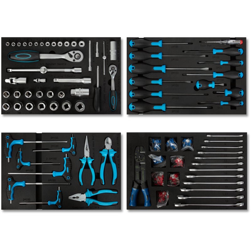 foto del prodotto eberth set di attrezzi 81 parti per il carrello degli attrezzi, inserti in schiuma etichettati, carburo, maniglie ergonomiche, per 4 cassetti,