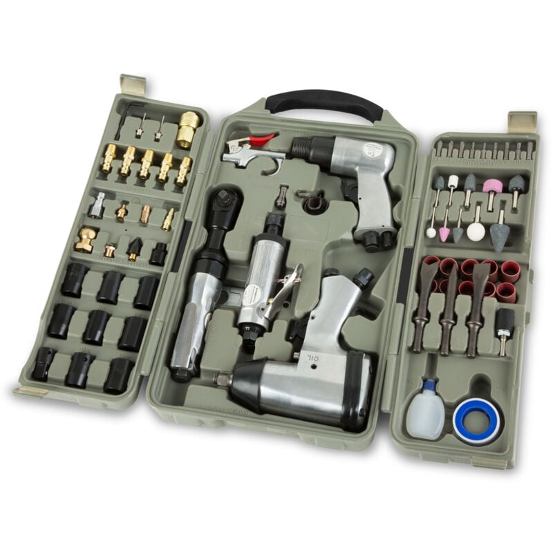 foto del prodotto eberth set di utensili pneumatici 71 pezzi con avvitatore a impulsi 1 2 , chiave a cricchetto 3 8 , martello a scalpello da 150mm e smerigliatrice