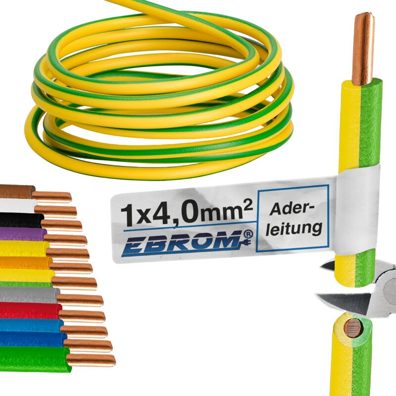 foto del prodotto ebrom cavo unipolare rigido a filamento singolo, verde giallo, da 10 a 50 m a scelta , lunghezza 20 m, h07 v u, 1 pezzo da 4 mm 