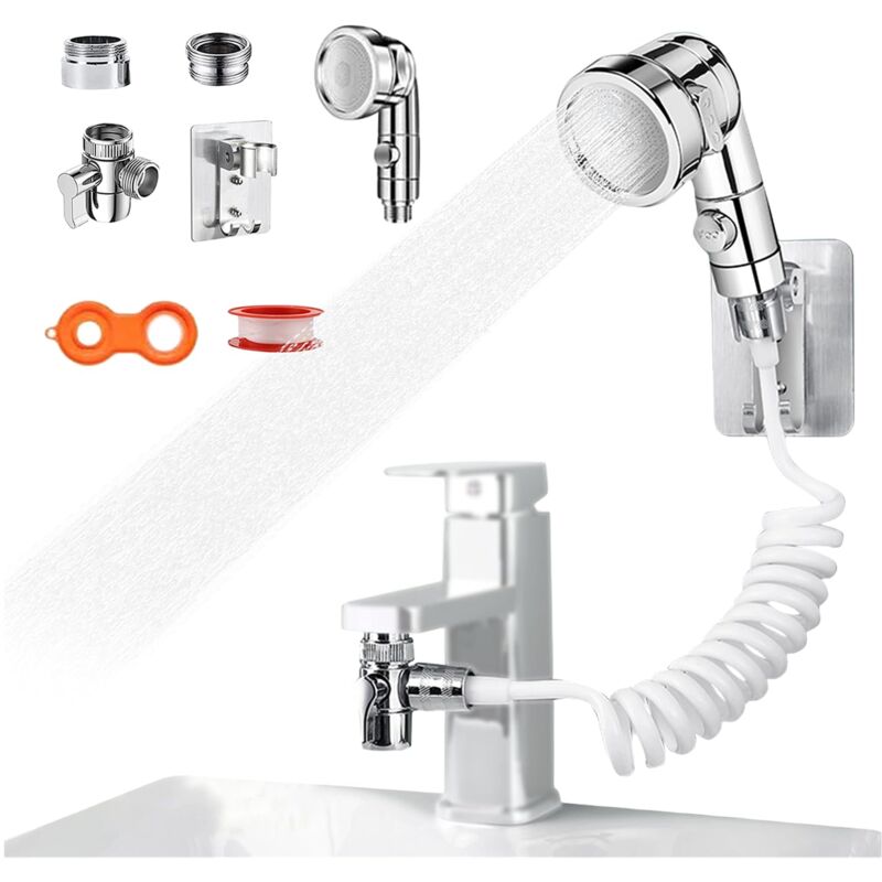 foto del prodotto ebuy24 doccetta per lavandino bagno, soffione doccia universale lavabo con 3 metri tubo estensibile, doccino per lavare i capelli, animali o pulire