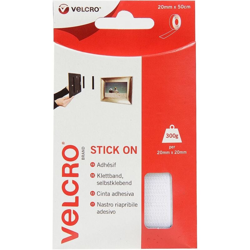 foto del prodotto ec60224 nastro, 20 mm x 50 cm, bianco, 20mm x 50cm velcro