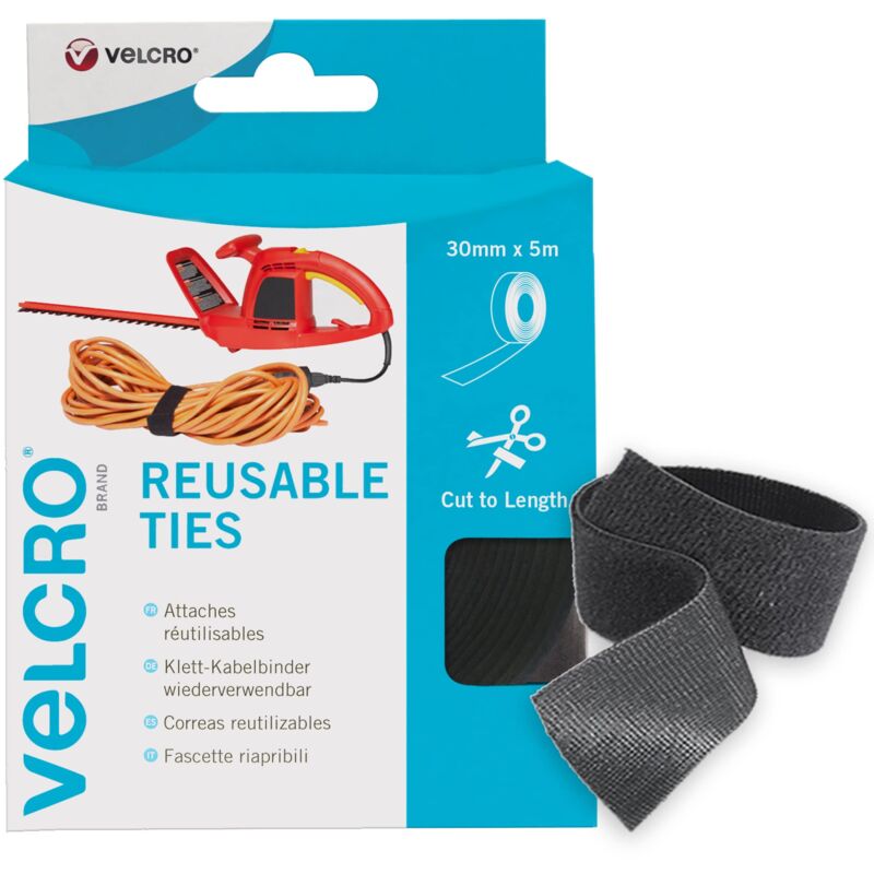 foto del prodotto ec60254 fascetta ripartibile a metro, 30 mm x 5 m, nero velcro