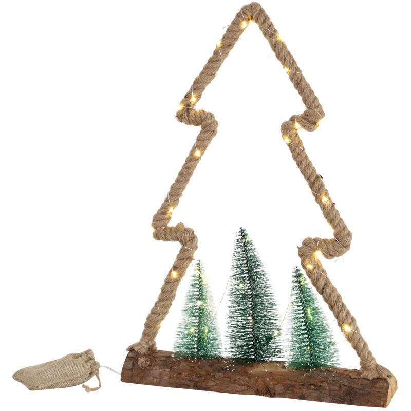 foto del prodotto ecd germany albero di juta con illuminazione a led 35x6,5x45 cm albero di natale decorativo con 45 led bianco caldo 3 abeti sacco di juta batteria