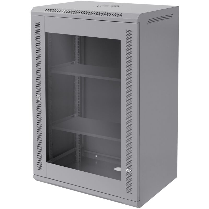 foto del prodotto ecd germany armadio rete 18u armadio per server 19 pollici grigio 450mm profondit montaggio a parete porta vetro sicura fino a 60 kg ripiano