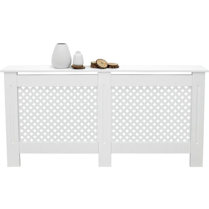 foto del prodotto ecd germany copritermosifone mdf 152x19x82 cm rivestimento del radiatore verniciato bianco copertura del radiatore con motivo a nido d ape