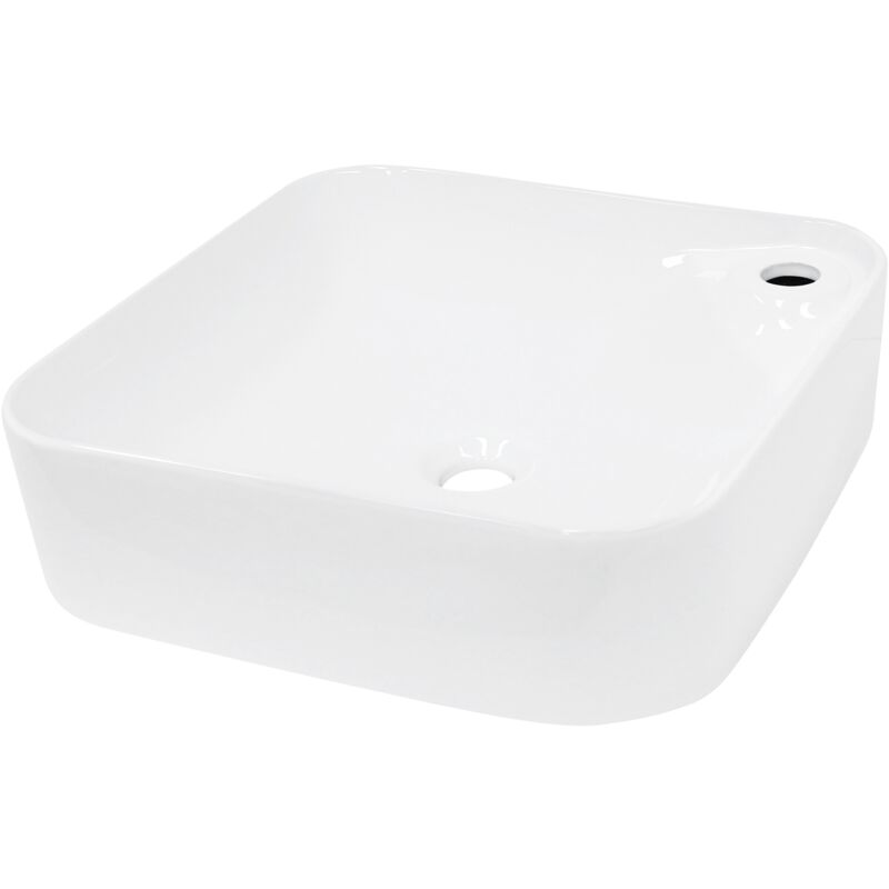 foto del prodotto ecd germany lavabo da appoggio 435 x 435 x 125 mm ceramica quadrato finitura bianco lucido lavandino design moderno bacinella lavamani