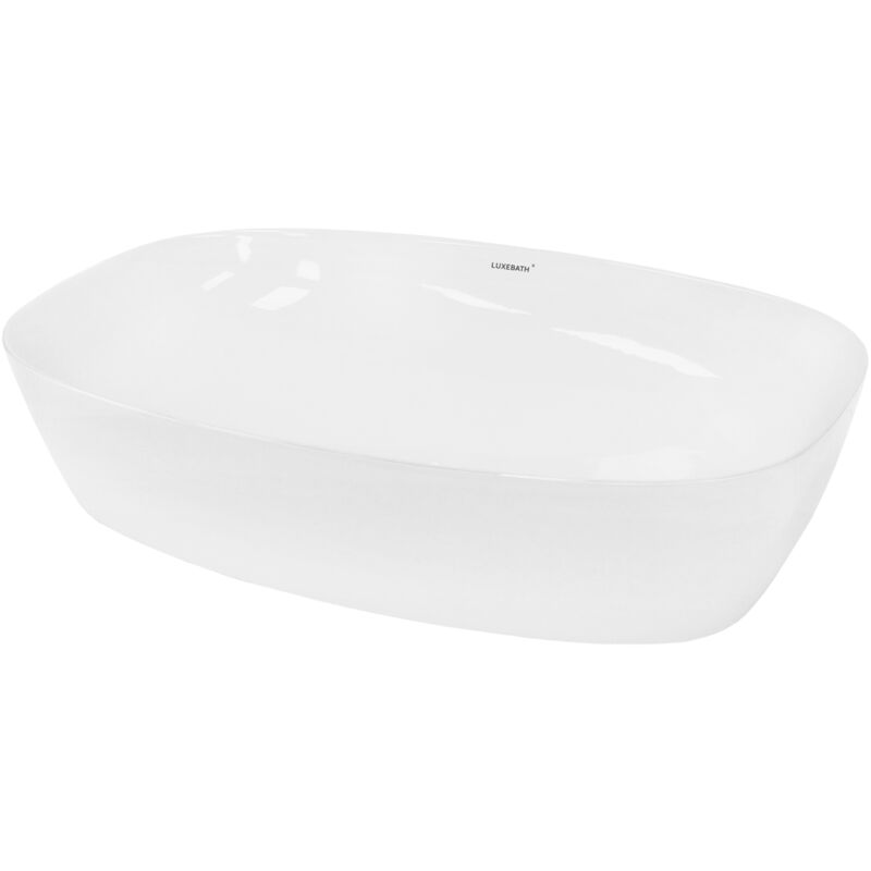 foto del prodotto ecd germany - lavabo da appoggio in ceramica bianco lucido ovale tondo 605 x 380 x 140 mm design moderno lusso lavello lavandino lavamano bacinella per ospiti sanitari rubinetteria per bagno casa bidet