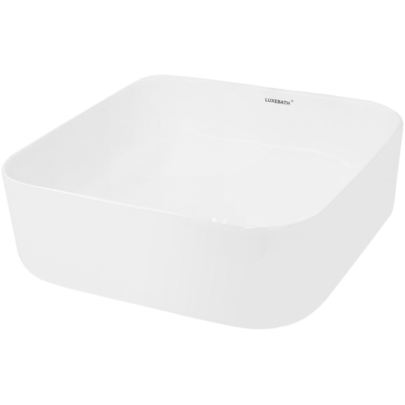 foto del prodotto ecd germany lavabo da appoggio in ceramica bianco lucido quadrato 390 x 390 x 140 mm design moderno lusso lavello lavandino lavamano bacinella per