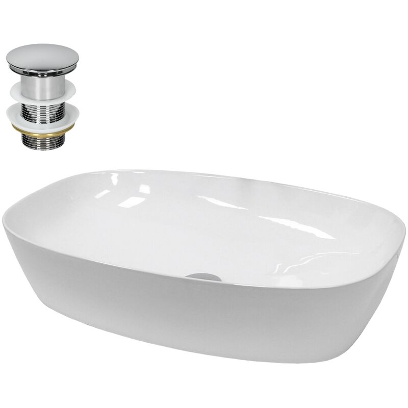foto del prodotto ecd germany lavabo da appoggio in ceramica bianco ovale 605x380x140 mm design moderno lavabo moderno d appoggio ceramica lavandino lavamano con set