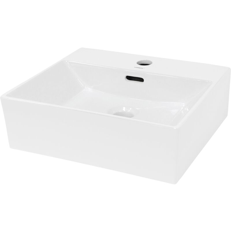 foto del prodotto ecd germany - lavabo da appoggio in ceramica bianco rettangolare 415 x 360 x 130 mm design moderno lavabo moderno da appoggio ceramica bianco lavandino rettangolare lavamano bianco lavamano per ospiti