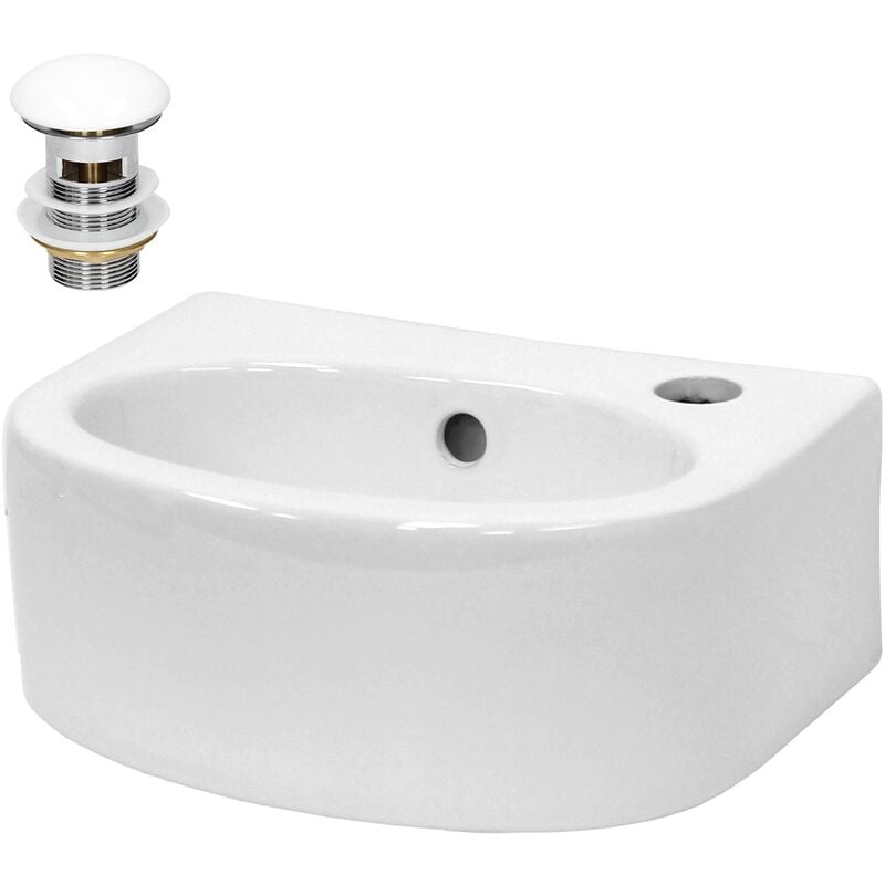 foto del prodotto ecd germany lavabo da appoggio o da montare a parete con piletta set di scarico 335 x 255 x 130 mm ceramica bianca lavandino con troppopieno