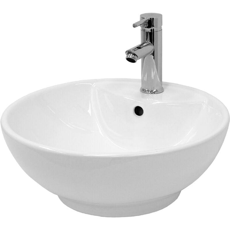 foto del prodotto ecd germany lavabo per bagno da appoggio 455 x 185 mm in ceramica bianca incl. piletta di scarico per lavandini con troppopieno lavello rotondo