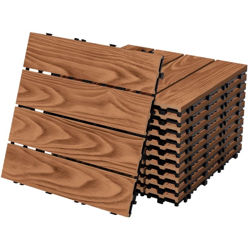 foto del prodotto ecd germany piastrelle per terrazze in wpc 30x30 cm marrone chiaro set da 11 per 1m effetto legno con drenaggio e sistema a clic per balconi