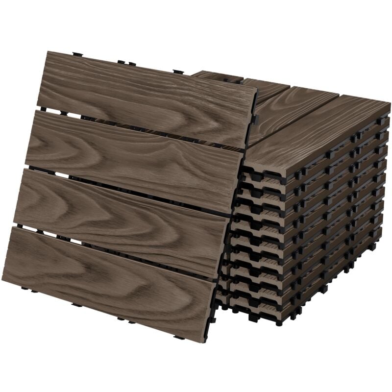 foto del prodotto ecd germany piastrelle per terrazze in wpc 30x30 cm marrone scuro set da 11 per 1m effetto legno con drenaggio e sistema a clic per balconi