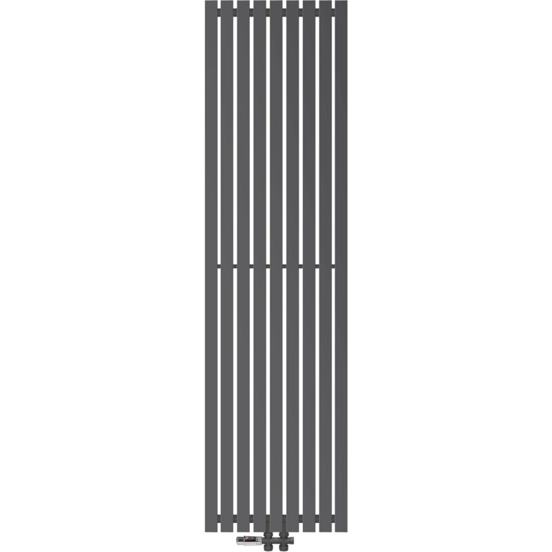 foto del prodotto ecd germany radiatore stella 480 x 1800 mm antracite con set connessioni raccordo centrale a pavimento e termostato calorifero termosifone