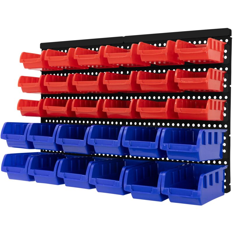 foto del prodotto ecd germany scaffale a parete con scatole impilabili 30 pezzi blu rosso 18 contenitori piccoli 12 grandi con scomparto per etichette parete da
