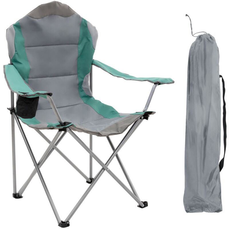 foto del prodotto ecd germany sedia da campeggio pieghevole grigio turchese con portabicchieri e borsa sedia da pesca e giardino robusta e leggera struttura a x