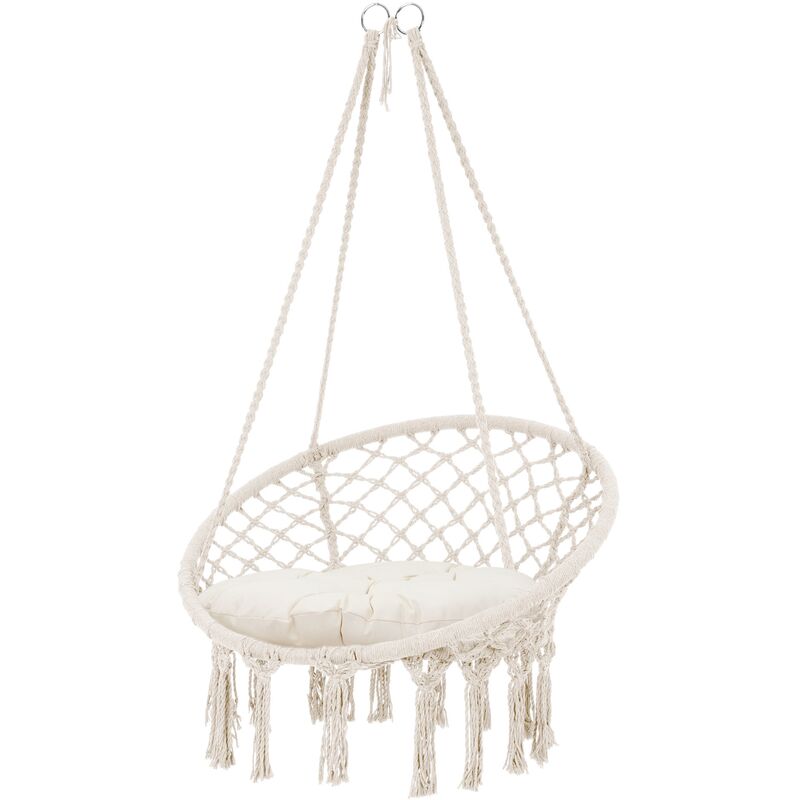 foto del prodotto ecd germany sedia sospesa con cuscino imbottita in cotone crema 60 cm peso massimo supportato 120 kg poltrona appesa da interno esterno per