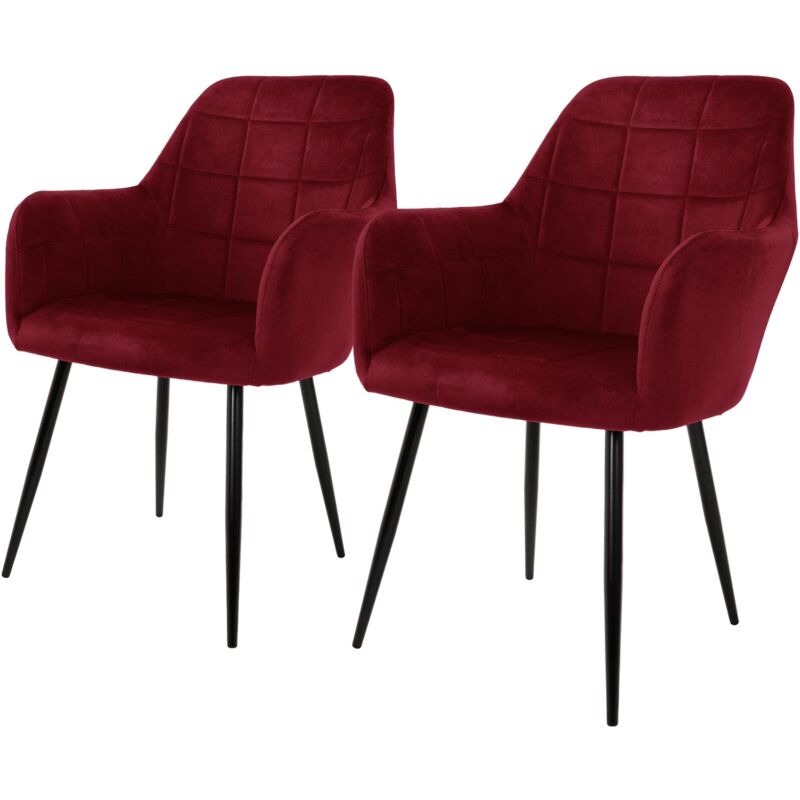 foto del prodotto ecd germany set 2 x sedia da pranzo bordeaux poltrone imbottite in velluto stile design retro vintage scandinavo gambe in metallo per sala da