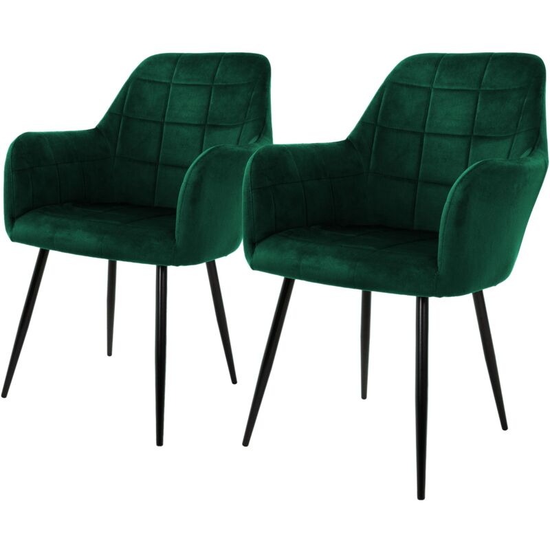foto del prodotto ecd germany set 2x sedia da pranzo verde scuro poltrone imbottite in velluto stile moderno scandinavo gambe in metallo per sala pranzo soggiorno