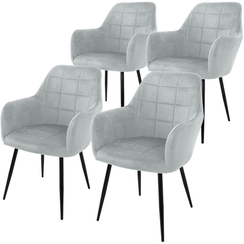 foto del prodotto ecd germany set 4 x sedia da pranzo grigio chiaro poltrone imbottite in velluto stile design retro vintage scandinavo gambe in metallo sedie da